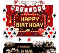 Sursurprise Casino Birthday Decorations, Las Vegas Casino Night Happy Birthday Banner Backdrop, Poker Balloons, Casino Royale Poker Dice Chips Birthday Party Supplies
