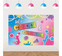Sursurprise Cheerleading Party Decorations, 5x3 ft Cheerleading Backdrop Banner, Let’s Cheer & Celebrate Photography Background Gymnastics Photo Booth Studio for Cheerleader Birthday Party Supplies