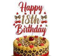 Sursurprise Cheetah and Cherry 18th Birthday Cake Topper, Leopard Print Cherry Theme Cake Decoration for Girls, Happy 18th Birthday Party Decor for Teen Celebration
