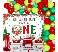 Sursurprise Christmas First Birthday Party Decorations, Xmas Balloon Garland Arch Kit With Oh What Fun It Is To Be One Backdrop for Boys or Girls, Winter Holiday 1st Birthday Party Supplies