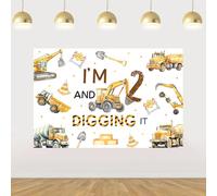 Sursurprise Construction 2nd Birthday Decorations, I’m 2 and Digging it Birthday Backdrop, Photo Props, Dump Truck Construction Excavator Vehicle 2 Year Old Birthday Party Supplies