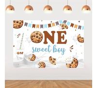 Sursurprise Cookie 1st Birthday Decorations, 5 * 3 ft One Sweet Boy Backdrop Banner Photography Background Photo Studio, Cookie and Milk Party Supplies