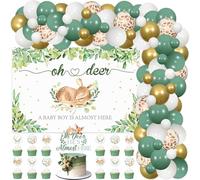 Sursurprise Deer Baby Shower Decorations, oh Deer He’s Almost Here Balloon Garland Arch Kit with Backdrop, Cake Cupcake Toppers, Balloons for Woodland Animal Gender Neutral Party Supplies