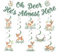 Sursurprise Deer Baby Shower Decorations, Oh Deer He’s Almost Here Banner Hanging Swirls Ceiling Streamers Green for Woodland Animal Baby Shower Gender Neutral Party Supplies
