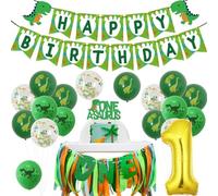 Sursurprise Dinosaur 1st Birthday Decorations, Dinosaur One High Chair Banner, One A Saurus Cake Topper, Number 1 Balloon, Green Jungle First Birthday Party Supplies for Boys