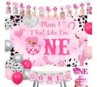 Sursurprise Disco Cowgirl 1st Birthday Decorations, Man I Feel Like I’m One Backdrop Cowgirl Photo Banner Balloons for First Rodeo Western Cowgirl Birthday Party Supplies