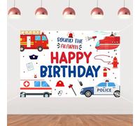 Sursurprise Emergency Vehicle Birthday Party Decorations, Happy Birthday Backdrop, Sound the Alarm Photography Background, Supply Team Rescue First Responder Transportation Birthday Party Supplies