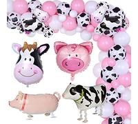 Sursurprise Farm Animal Theme Balloons Garland Arch Kit 88 Pack White Black Pink Party Decoration for Baby Shower Girl's Birthday