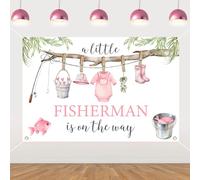 Sursurprise Fishing Baby Shower Decorations for Girl, 5x3ft Pink A Little Fisherman Is on the Way Backdrop Background Banner Photography Background Photo Booth Studio for Gone Fishing Party Supplies