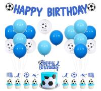 Sursurprise Football Birthday Decorations Blue and White for Boys, Soccer Happy Birthday Banner Cake Topper, Go Team Balloons, Football Fans Birthday Party Supplies Age 6 7 8 9 10