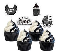 Sursurprise Gothic Halloween Baby Shower Decorations, 24PCS A Little Boo Is Almost Due Cupcake Toppers, Spooky Baby Shower Halloween Gender Reveal Party Supplies