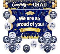 Sursurprise Graduation Decorations 2025 Navy Blue, We Are So Proud of You Backdrop Congrats Grad Banner, Latex Balloons, Class of 2025 School Leavers Graduation Party Supplies for Men