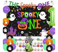 Sursurprise Halloween 1st Birthday Party Decorations The Spooky One Backdrop Banner Cake Topper Ghost Balloon for Boys or Girls First Birthday Party Supplies