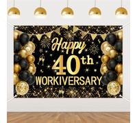 Sursurprise Happy 40th Workiversary Backdrop Decorations, 5 x 3 ft Black and Gold Vinyl 40th Work Anniversary Photo Booth Background Banner for Office Party, Employee Appreciation
