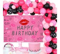 Sursurprise Hot Pink Party decorations, Happy Birthday Balloon Garland Kit with Backdrop, Y2K Early 2000s Birthday Party Supplies for Girls Women