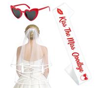 Sursurprise Kiss The Miss Goodbye Bachelorette Decorations Set Including Bride Sash White Veil Red Heart Sunglasses Bridal Shower Photo Prop Kit For Party Outfit