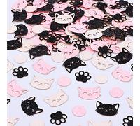 Sursurprise Kitten Confetti, 200 Pack Pink Black and White Glitter Cat Circle Dot Paw Table Scatter for Cat Themed Party Decorations