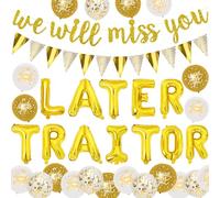 Sursurprise Leaving Party Decorations White Gold, Later Traitor Balloons for Colleagues, We Will Miss You Banner, Work Bestie Good Luck Farewell Coworker Retirement Party Supplies for Men Women