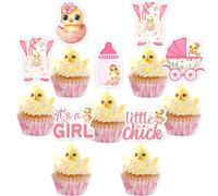 Sursurprise Little Chick Baby Shower Decorations, 24Pcs Little Chick Cupcake Toppers Chicken Cake Picks for Girls Baby Shower Farm Animal Barnyard Party Supplies