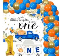 Sursurprise Little Pumpkin 1st Birthday Decorations, Blue Pumpkin First Birthday Decorations, Our Little Pumpkin Is Turning One Backdrop Balloon Garland Arch Kit for Boy Fall Autumn Party Supplies