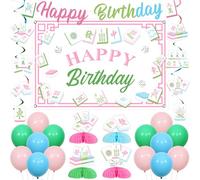 Sursurprise Mahjong Party Decorations Mahjong Happy Birthday Backdrop Banner Cake Topper Hanging Swirls Honeycomb Centerpieces Balloons, Let’s Get Our Mahj-ON Birthday Game Celebration Supplies