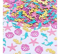 Sursurprise Mermaid Confetti, 200 Pack Glitter Sea Animal Under The Sea Mermaid Seashell Seahorse Starfish Table Scatter for Girls Birthday Party Supplies Baby Shower Decorations