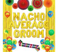 Sursurprise Mexican Bachelor Party Decorations for Groom, Nacho Average Groom Balloon Set with Sash, Paper Fans, Gold Foil Curtain, Fiesta Balloons, Cinco de Mayo Engagement Wedding Shower Decor
