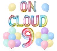 Sursurprise On Cloud 9 Birthday Decorations for Girls, Gradient Rainbow Balloons, Pastel Rainbow Party Supplies for 9 Year Olds