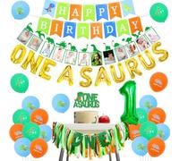 Sursurprise One a Saurus Birthday Decorations, Dinosaur 1st Happy Birthday Party Supplies with Balloons Highchair Banner and Baby Photo Banner, T-Rex Roar Party Decor for Boy One Year Old