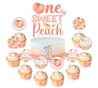 Sursurprise One Sweet Peach Birthday Decorations, Peach 1st Birthday Decorations, One Sweet Peach Cake Topper Peach Cupcake Toppers for Girls First Birthday Party Supplies