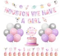 Sursurprise Outer Space Baby Shower Decorations for Girls, Houston We Have A Girl Banner Cake Topper Cupcake Toppers Pink Purple Balloons for Rocket Astronaut Planet Party Supplies