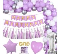 Sursurprise Purple 1st Birthday Decorations for Girls, Pastel Purple Balloon Garland Arch Kit with Happy Birthday Banner Paper Tassel, One Cake Topper, Light Purple First Birthday Party Supplies