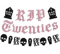 Sursurprise Rip Twenties Banner, Rip 20s Garland, Death To My 20s, Funeral For My Youth, Funny 30th Birthday Decorations for Women Her, Thirtieth Birthday Party Supplies Black and Rose Gold