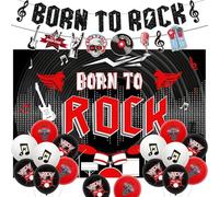 Sursurprise Rock and Roll Party Decorations Born to Rock Backdrop Banner Garland Balloons 1950s Music Rock Star Birthday Party Supplies