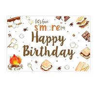 Sursurprise S’mores Party Decorations, Let’s Have S’more Fun Happy Birthday Backdrop Banner Photography Background Photo Studio Props, Camping Campfire Camper Birthday Party Supplies 5 * 3 ft White