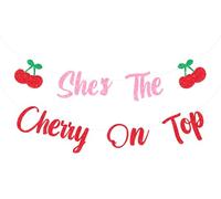 Sursurprise She's The Cherry On Top Banner Glitter, Cherry On Top Birthday Baby Shower Hanging Sign Decor, Cherry Theme Bachelorette Bridal Shower Fruit Hen Party Supplies