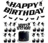 Sursurprise Skateboard Birthday Decorations, Skateboard Happy Birthday Banner Cake Topper Skateboard Garland Cupcake Toppers for Skateboarder Skater Extreme Skateboarding Party Supplies