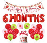 Sursurprise Strawberry Half Birthday Decorations, It’s My 1/2 Birthday Banner, Cake Topper, 6 Months Balloons, Strawberry 1/2 Bday Party Supplies for Girls