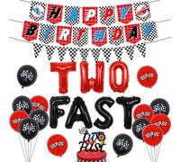 Sursurprise Two Fast Birthday Party Supplies 2nd Race Car Decorations for Boys Red Blue Checkered Happy Birthday Banner Racing Party Decorations