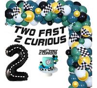 Sursurprise Two Fast Two Curious Birthday Decorations, Race Car Party Supplies, Let’s Go Racing Balloon Garland Arch Kit Vintage Two Fast 2 Curious Banner Cake Topper for Boys 2nd Bday