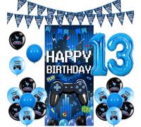 Sursurprise Video Game 13th Birthday Decorations for Boys, Blue Gaming Happy Birthday Door Banner Triangle Flag Garland, Balloons, Gaming 13 Year Old Bday Party Supplies