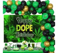 Sursurprise Weed Birthday Decorations for Adults, Marijuana Balloon Garland Arch Kit with Happy Dope Birthday Backdrop for Men or Women 420 Pot Leaf Party Supplies