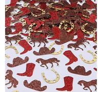 Sursurprise Western Confetti, 200 Pack Glitter Cowboy Hat Boot Horse Horseshoe Table Scatter for Boys Birthday Party Supplies Baby Shower Decorations