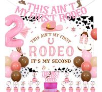 Sursurprise Western Cowgirl 2nd Birthday Decorations - This Ain’t My First Rodeo Backdrop Banners Garlands Cake Cupcake Toppers Balloons, Mexican Two Bday Party Supplies