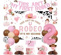 Sursurprise Western Cowgirl 2nd Birthday Decorations, This Ain’t My First Rodeo Backdrop Banners Hanging Swirls Cake Topper Honeycomb Centerpieces Balloons, Mexican Two Bday Party Supplies