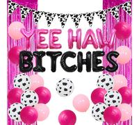 Sursurprise Western Hen Party Decorations, Hot Pink and Black Yeehaw Bitches Balloon Cow Print Pennant Banner, Cowgirl Nashville Bridal Shower Supplies