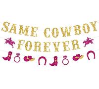 Sursurprise Western Hen Party Decorations, Same Cowboy Forever Banner Gold Glitter Hot Pink Cowgirl Garland for Nashville Engagement Bridal Shower, Nash Bash Bachelorette Party Supplies