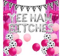 Sursurprise Western Hen Party Decorations, Silver Yeehaw Bitches Balloon Cow Print Pennant Banner, Cowgirl Nashville Bridal Shower Supplies