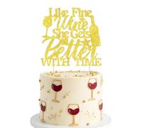 Sursurprise Wine Birthday Cake Topper, Gold Glitter Like Fine Wine She Gets Better with Time Cake Topper, Funny Party Decorations for Women, 30th 40th 50th 60th Birthday Decor for Her