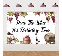 Sursurprise Wine Tasting Party Decorations, 5x3ft Pour The Wine It is My Birthday Time Backdrop Photography Background Photo Booth Studio for Women Funny Bday Party Supplies